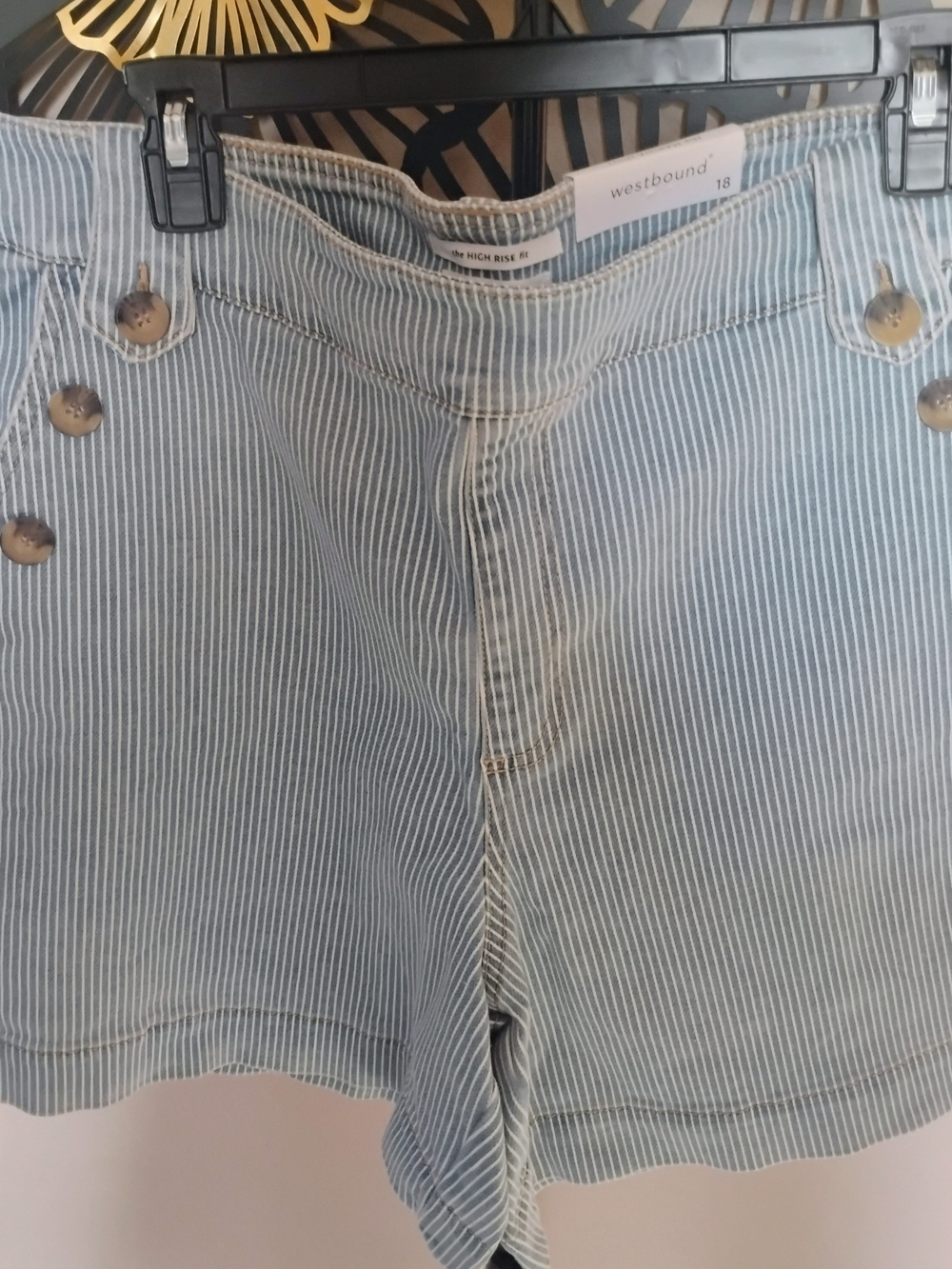 Westbound Size 18 Marina Women's High-Rise Blue Pull On Pinstripe Shorts